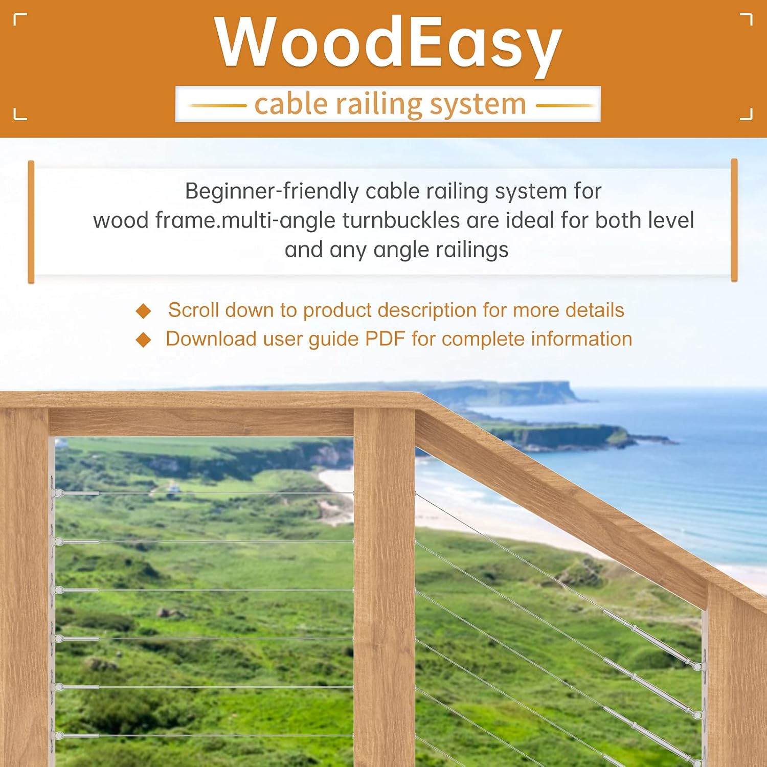 Muzata 20Pair Cable Railing kit Invisible 1/8 Upgraded Swage Tensioner and Terminal Hidden T316 Stainless Steel Round Head for 2-6 Wood Metal Post Deck Stairs WoodHidden System CR37, CV1 CV2