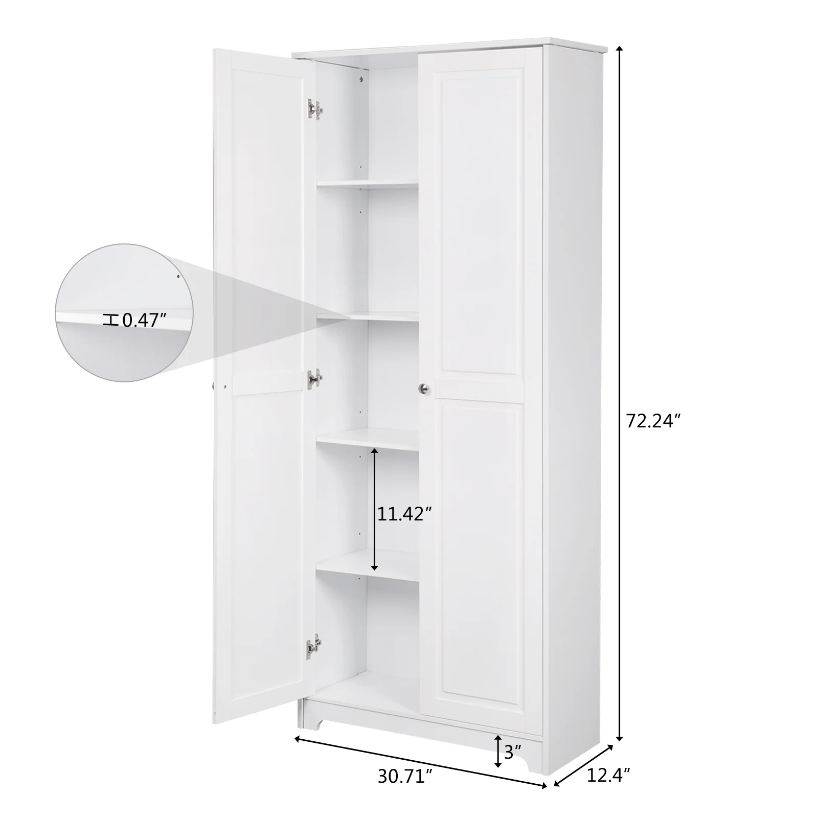 VINGLI 72" White Pantry Cabinets, Tall Kitchen Pantry Storage Cabinet with Doors and 4 Adjustable Shelves, Wood Kitchen Cupboard for Dinning Room, Laundry & Utility Room, Apartment
