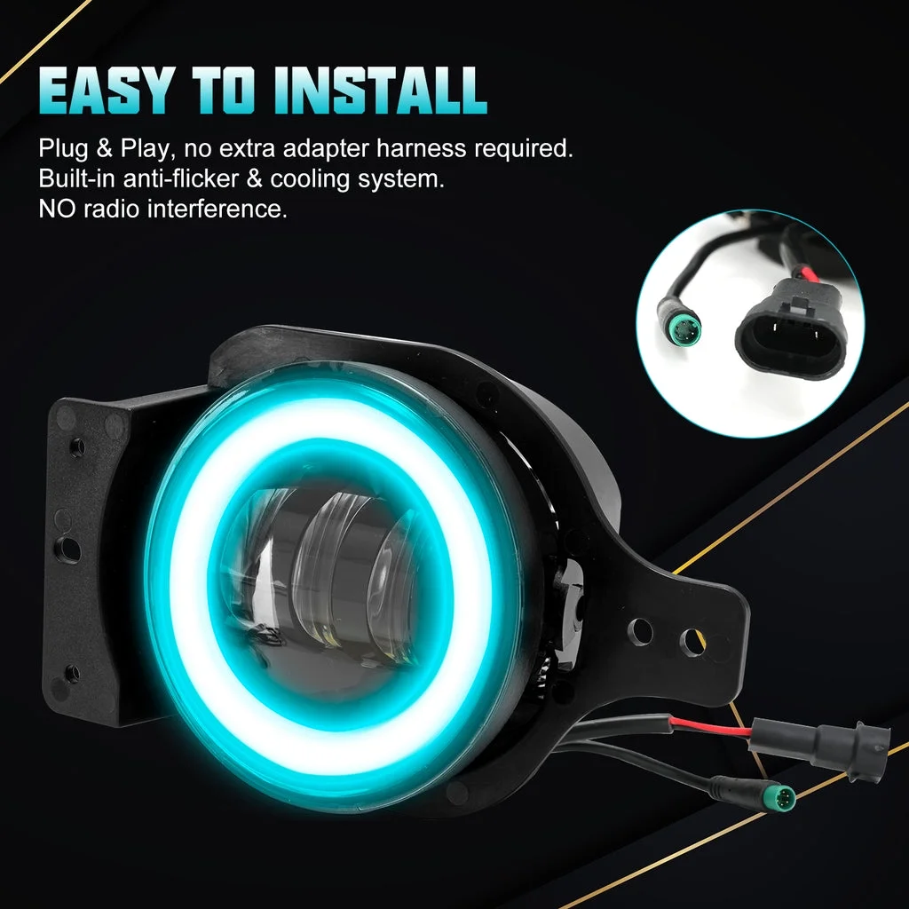 Sunpie Black 9" RGBW Halo LED Headlights & 4" RGBW LED Fog Lights for 2018-2024 Jeep Wrangler JL JLU Jeep Gladiator (JT)
