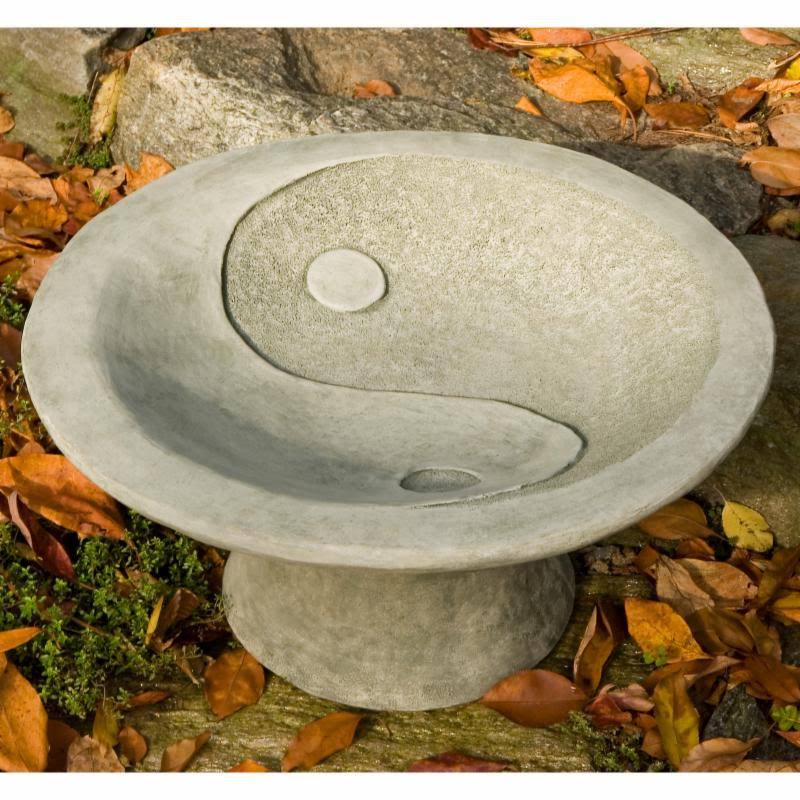 Campania International Yin Yang Pedestal Cast Stone Bird Bath Lead Antique