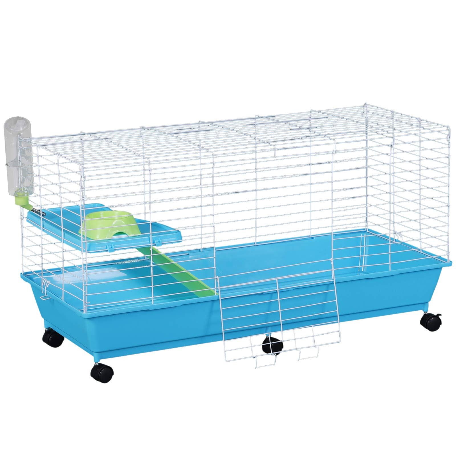 Pawhut 40 Steel Plastic Small Animal Pet Cage Kit with Wheels - Blue and White