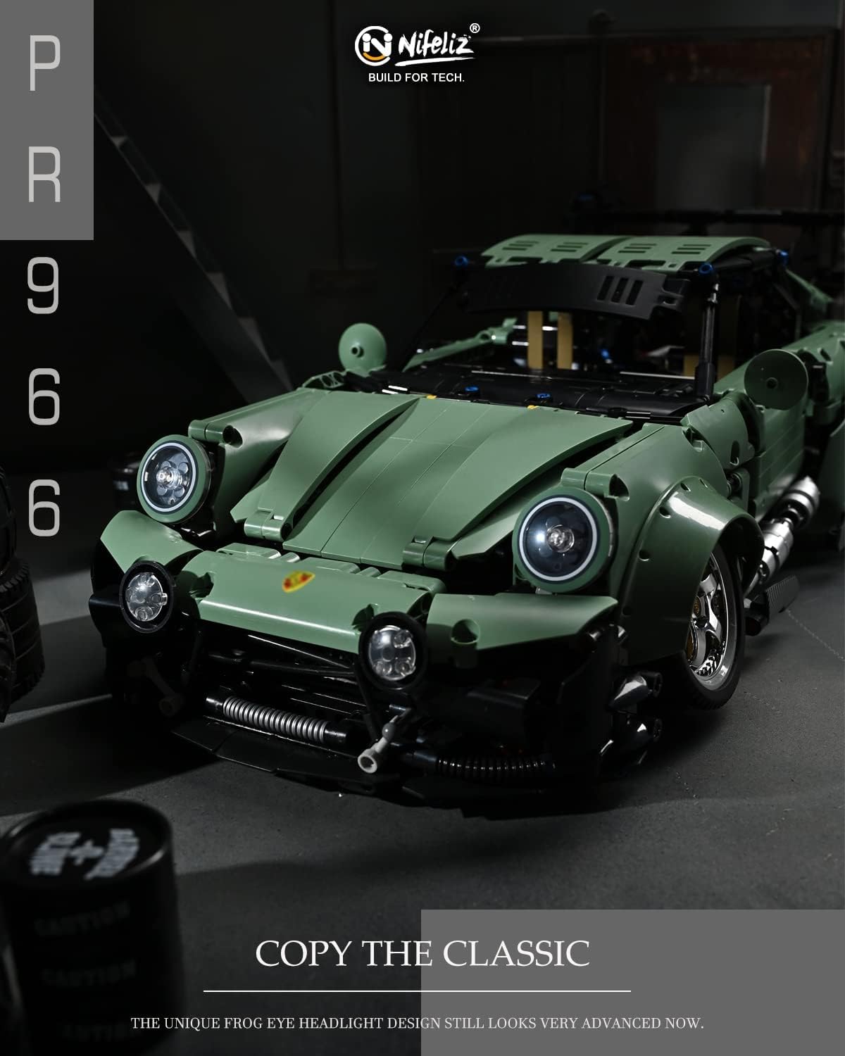Nifeliz Pr 966 Sport car MOC Building Blocks and Construction Toy, Adult Collectible Model Cars Set to Build, 1:8 Scale Retro Car Model, NEW2022 (2435 Pcs)