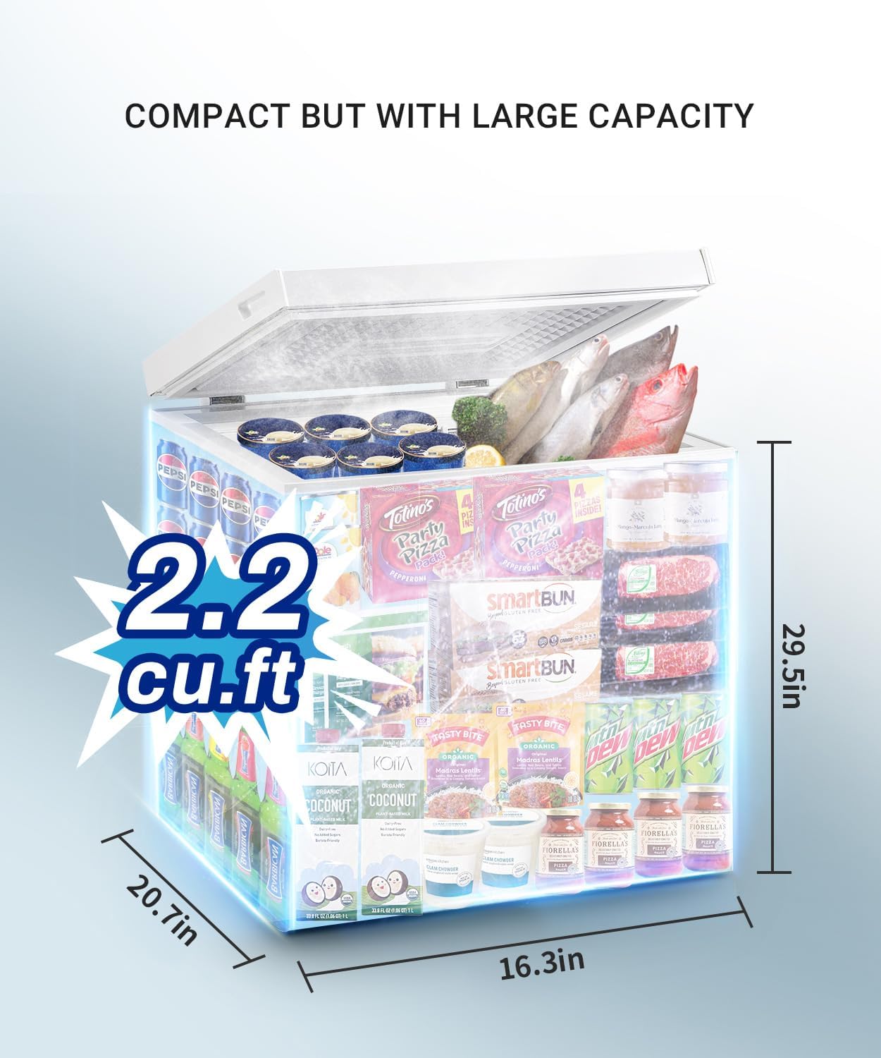 Small Chest Freezer, 2.2 Cubic Feet Mini Deep Freezer Chest with Basket Adjustable 7 Temp Control, Top Open Door Compact Freezer With Removable Basket For Dorm, Apartment, White
