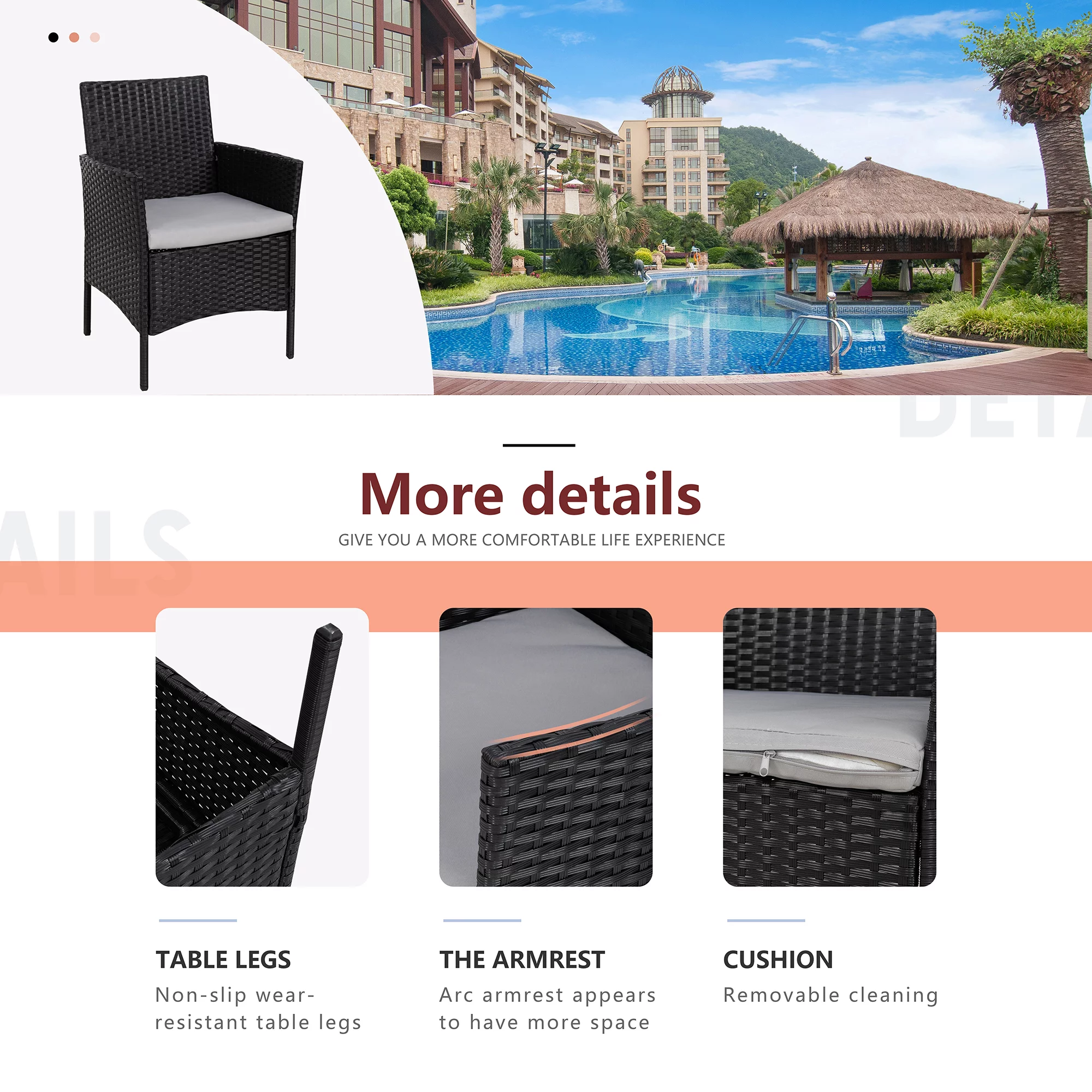 Walsunny 3 Pieces Patio Furniture Set Outdoor Wicker Conversation Bistro Set Outdoor Patio Chairs with Tempered Glass Table Beige