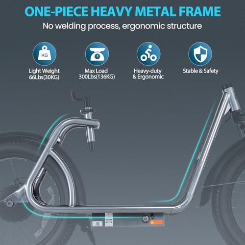 Caroma Peak 800W Foldable Electric Scooter Adults, 20" Fat Tire Electric Bike with 48V Battery, Up to 30Miles & 20MPH, Adult Electric Bicycles for Commuting with Basket&Adjustable Seat