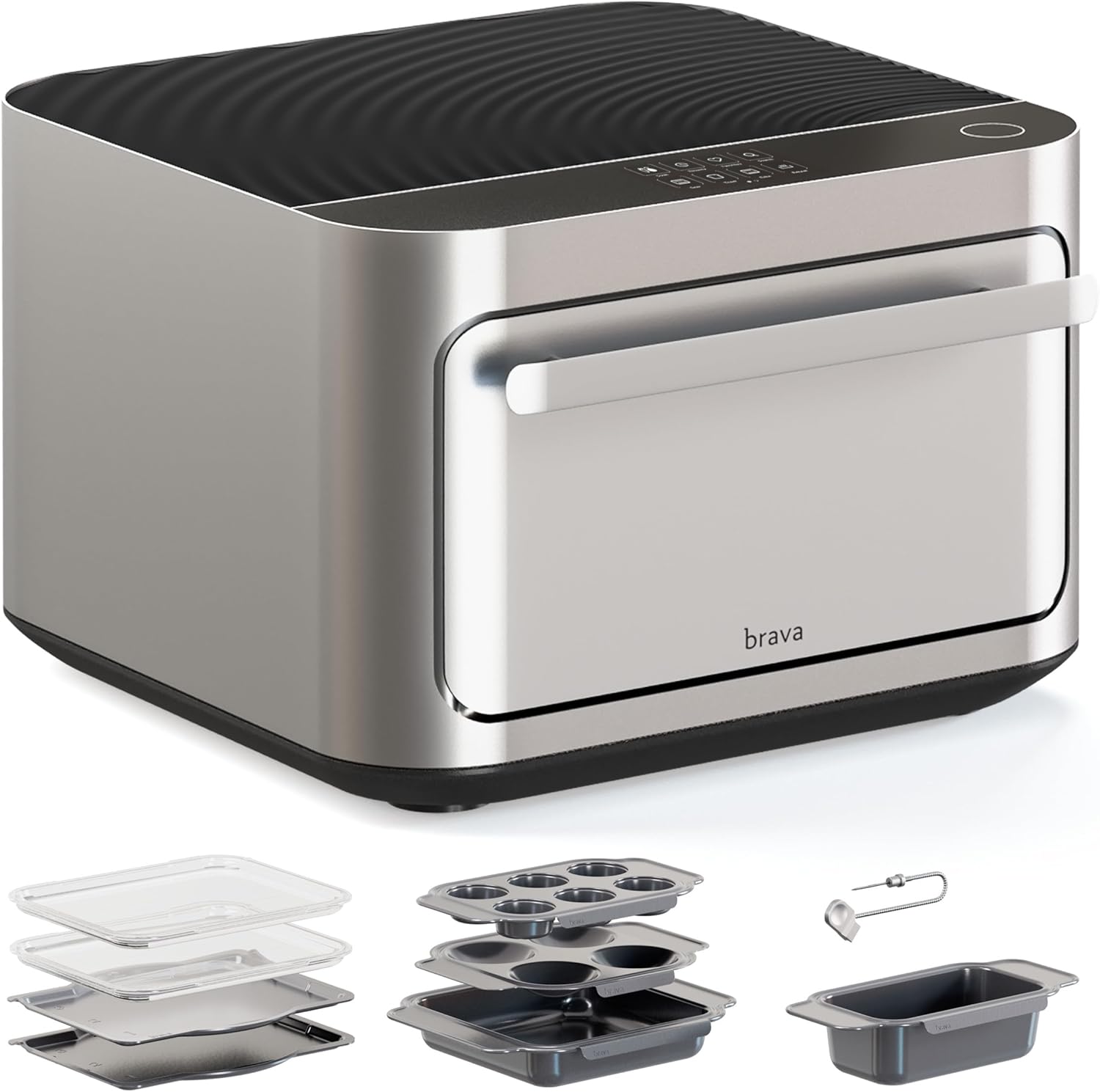 Brava Oven Bake & Breakfast Set: 10-in-1 Touchscreen Countertop Smart Oven, Air Fryer, 6-Slice Toaster, Slow Cooker, Reheater, Dehydrator, Rice Cooker, Healthy & User Friendly, Auto-Shut Off, 1800W
