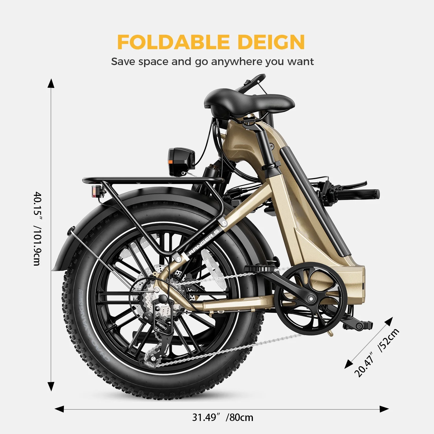 Yoloway Ranger S Folding Electric Bike, Foldable Electric Bicycle with 48V 14.4AH Removable Battery, 20 x 4.0 Fat Tire Step-thru Ebike for Adults, Red