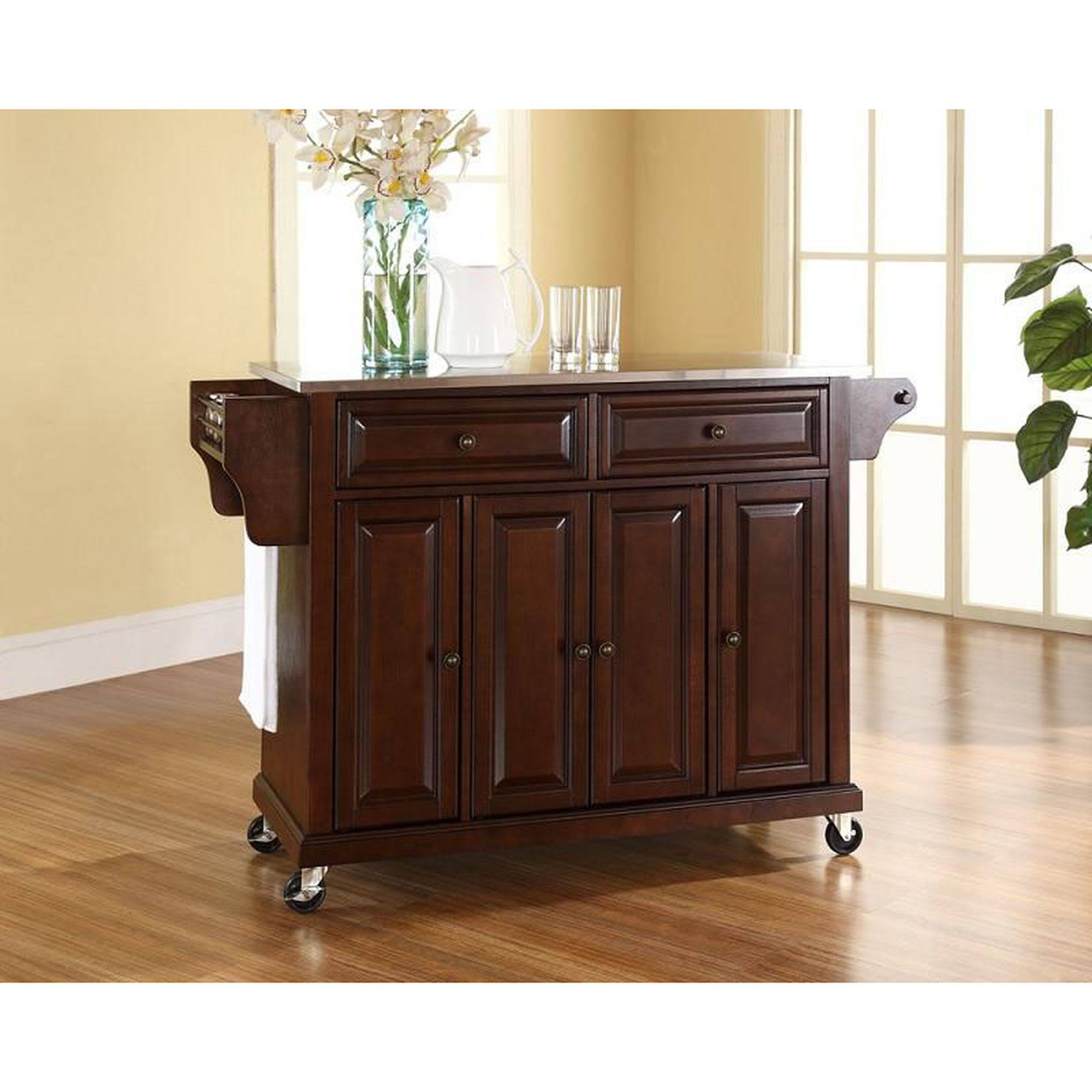 Crosley Furniture Stainless Steel Top Kitchen Cart, Mahogany