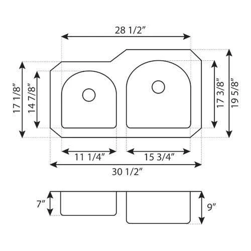 LessCare L203L 30.5x22 L x 19.63x22 W Undermount Double Basin Kitchen Sink