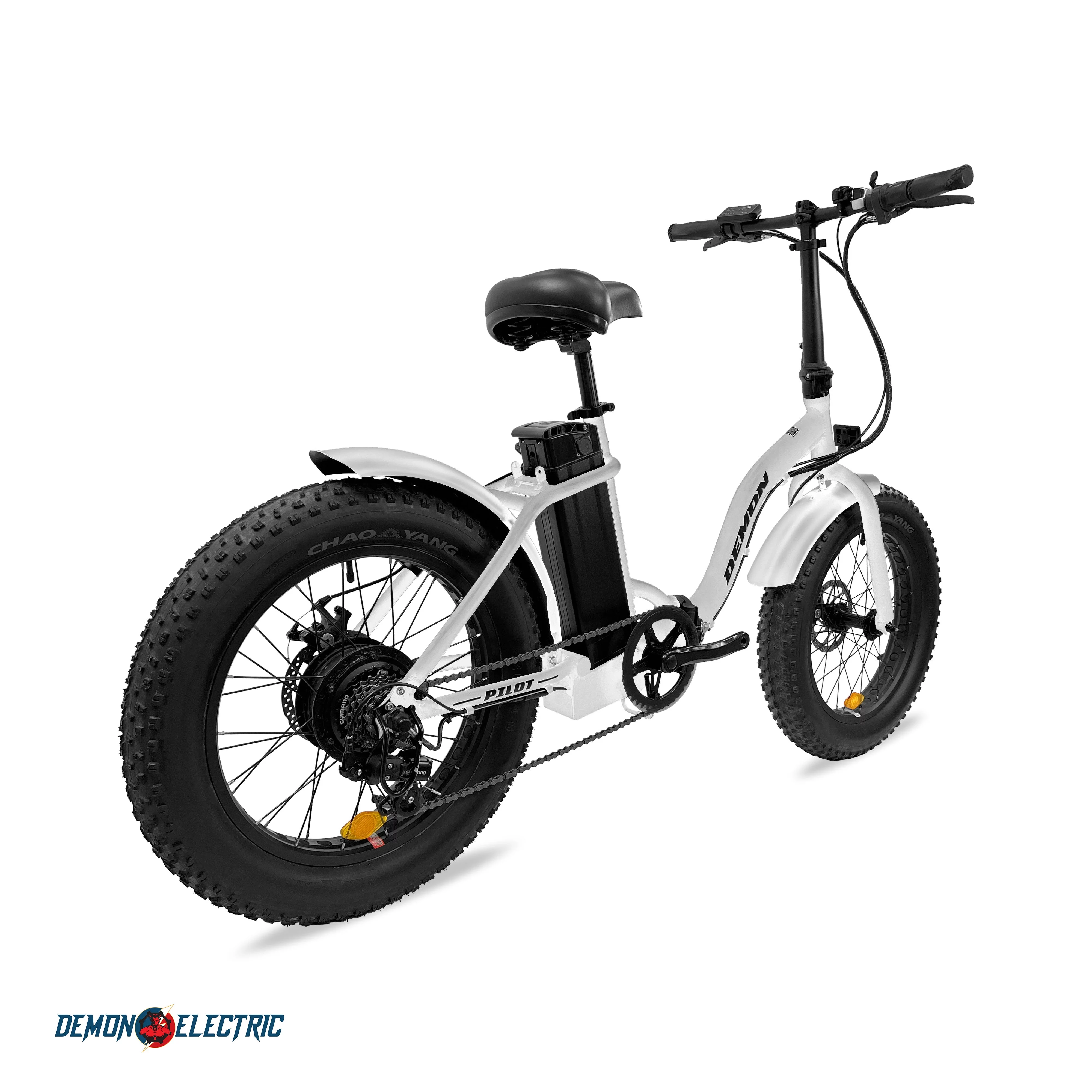 Demon Pilot Black (Fat Tire Folding) 20" x 4" E-Bike, 500W Motor, 36V/12.5Ah Removable Battery, 50-60km/31-37mi Range, Foldable Adventure E-Bike for Any Terrain, Black - Curated Treasures Market
