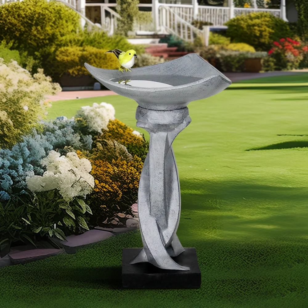 22.8" H Bird Baths for Outdoors- Concrete Tall Bird Bath Stylish with Designed Pedestal for Garden, Patio, Lawn, Backyard - Modern Pedestal Outdoor Garden Birdbath