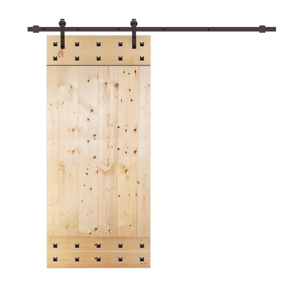 CALHOME 38 in. x 84 in. 1 Panel with Clavos Series Unfinished Solid with Hardware Kit Pine Wood Interior Sliding Barn Door