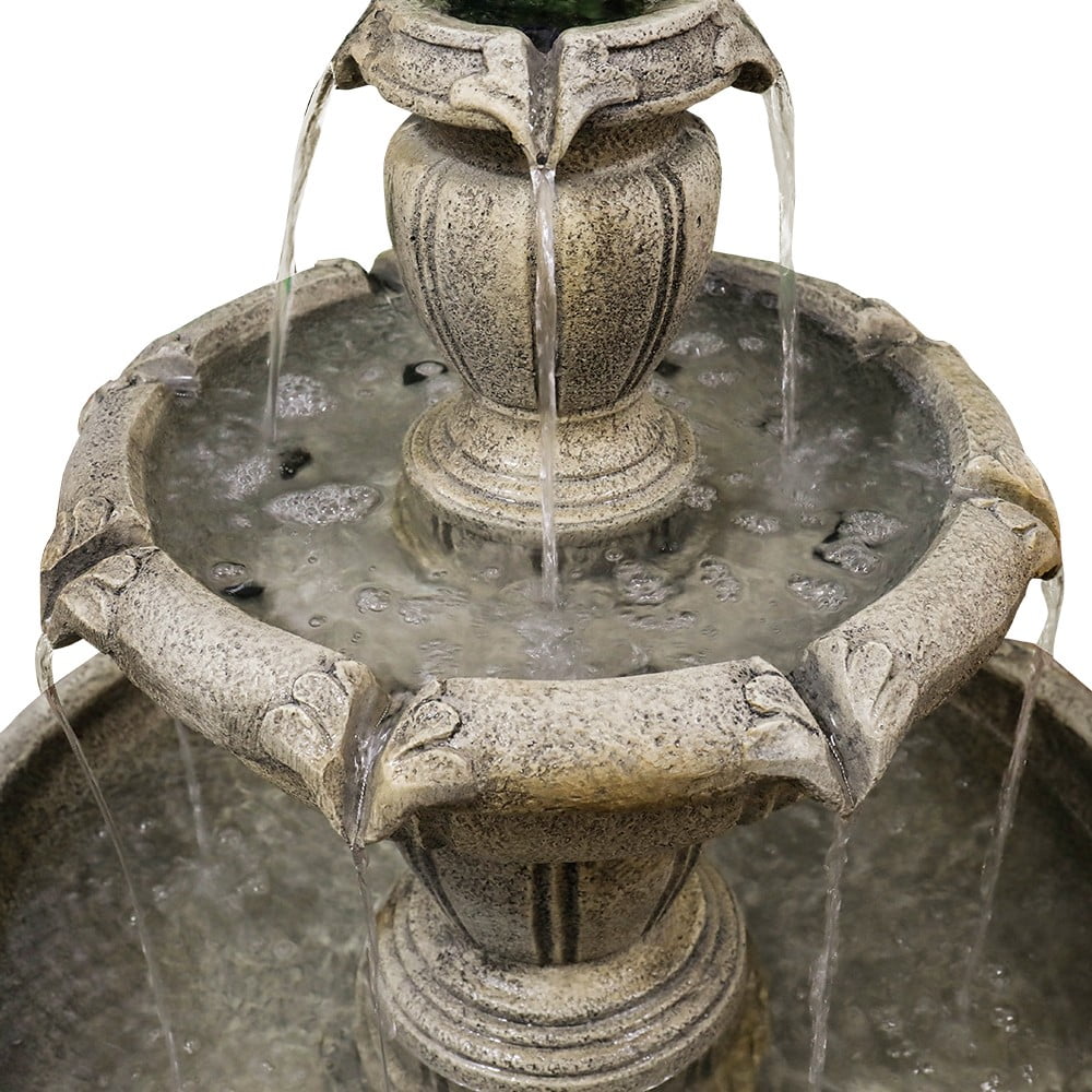 48-Inch Tall Outdoor Decorative 3-Tiered Concrete Relaxation Fountain