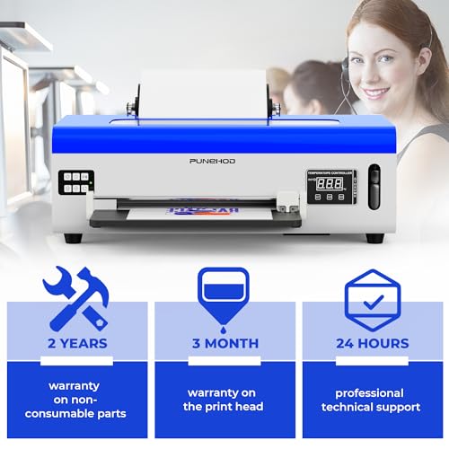 PUNEHOD DTF Printer A4 L800 with Roll Feeder, DTF Transfer Printer Machine with White Ink Circulatory for DIY Print Dark and Light Fabrics (A4 L800+DTF Ink+Powder+Roll Film)