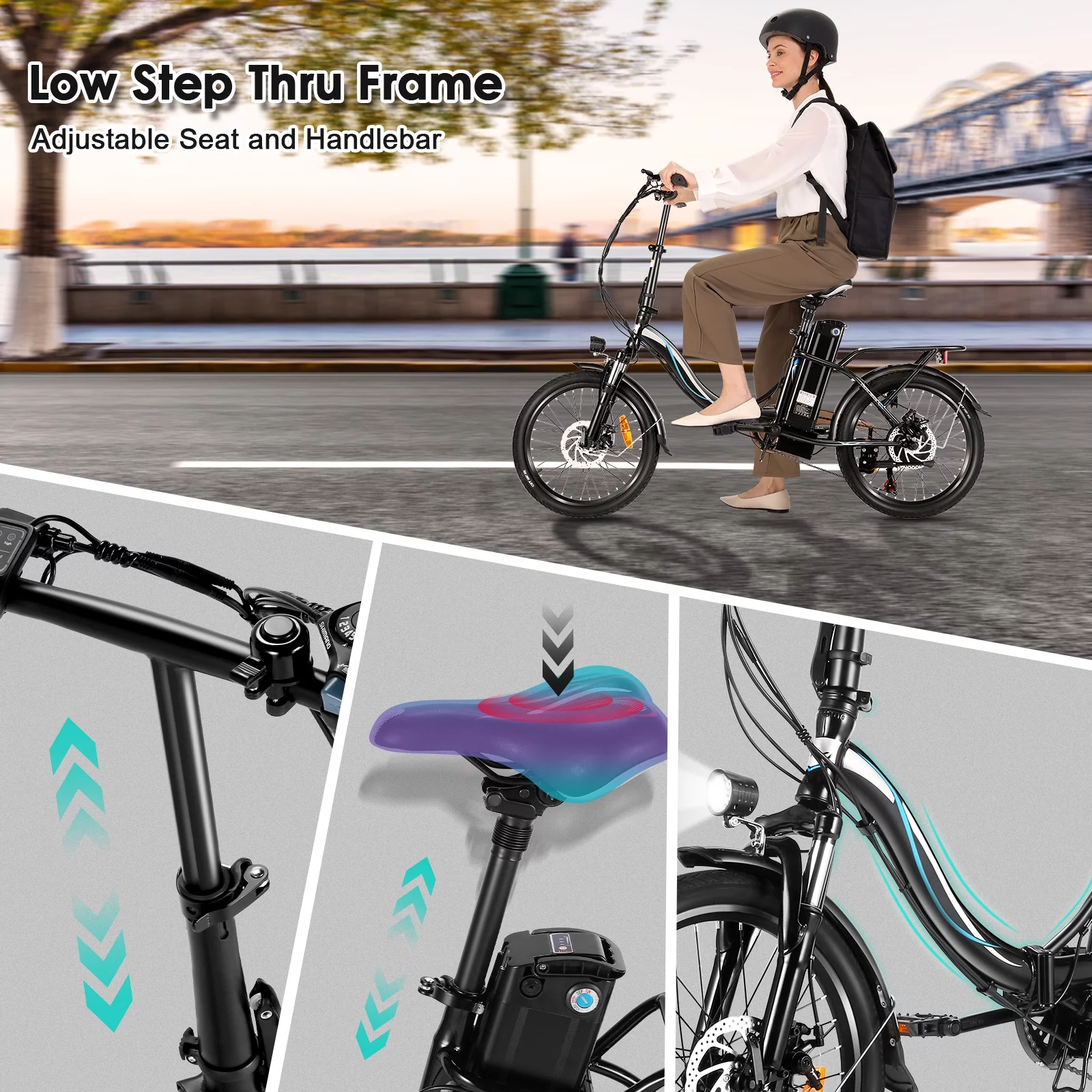 Elifine 500W Folding Electric Bike for Adults, 20" Foldable Ebike with 5 Riding Modes, 48V 7.8Ah Battery, 50 Miles Range Commuter City Electric Bicycle