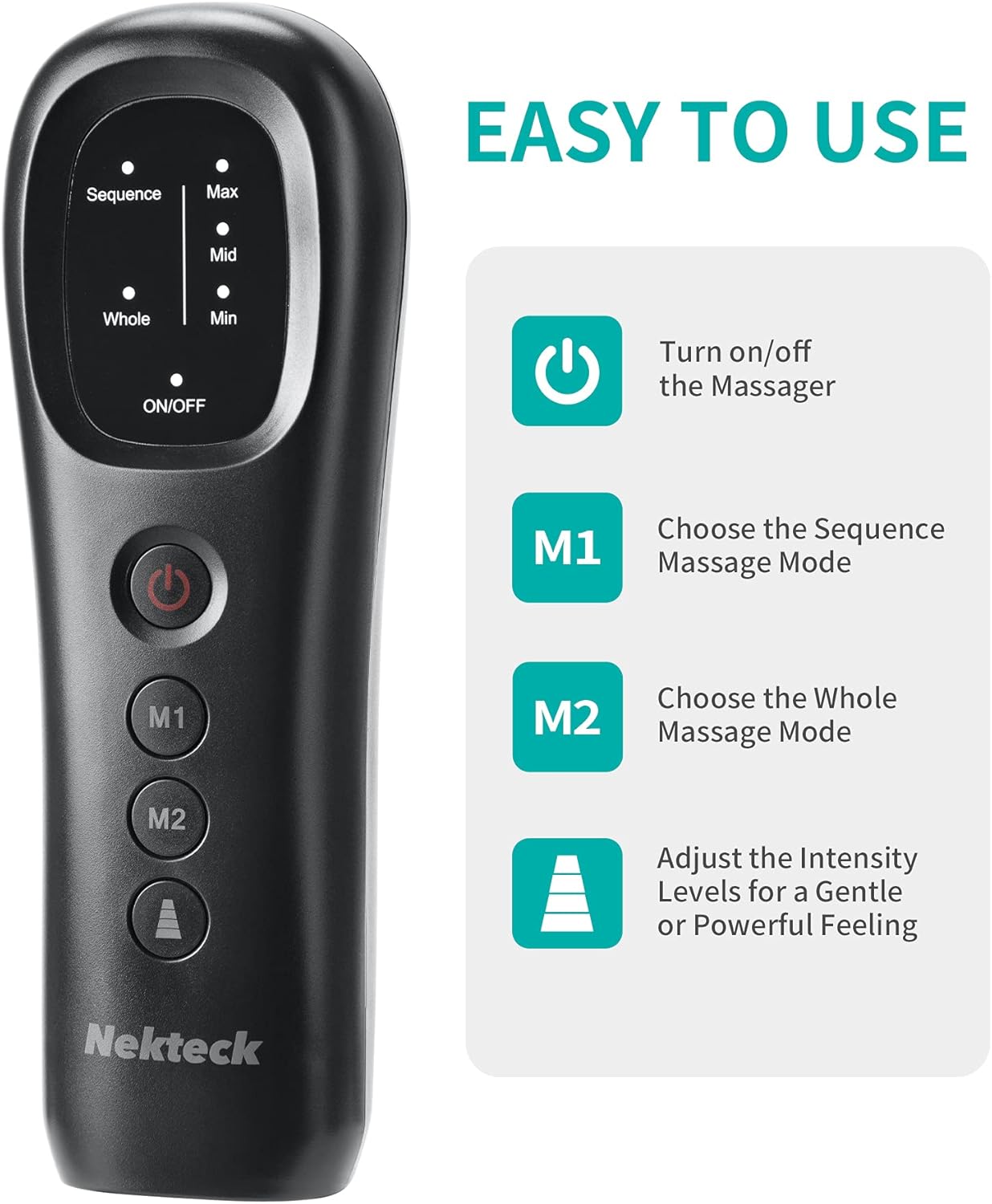 Nekteck Leg Massager with Air Compression for Circulation and Relaxation, Foot and Calf Massage Machine with Hand-held Controller 2 Modes 3 Intensities, Adjustable Leg Wraps for Home and Office Use