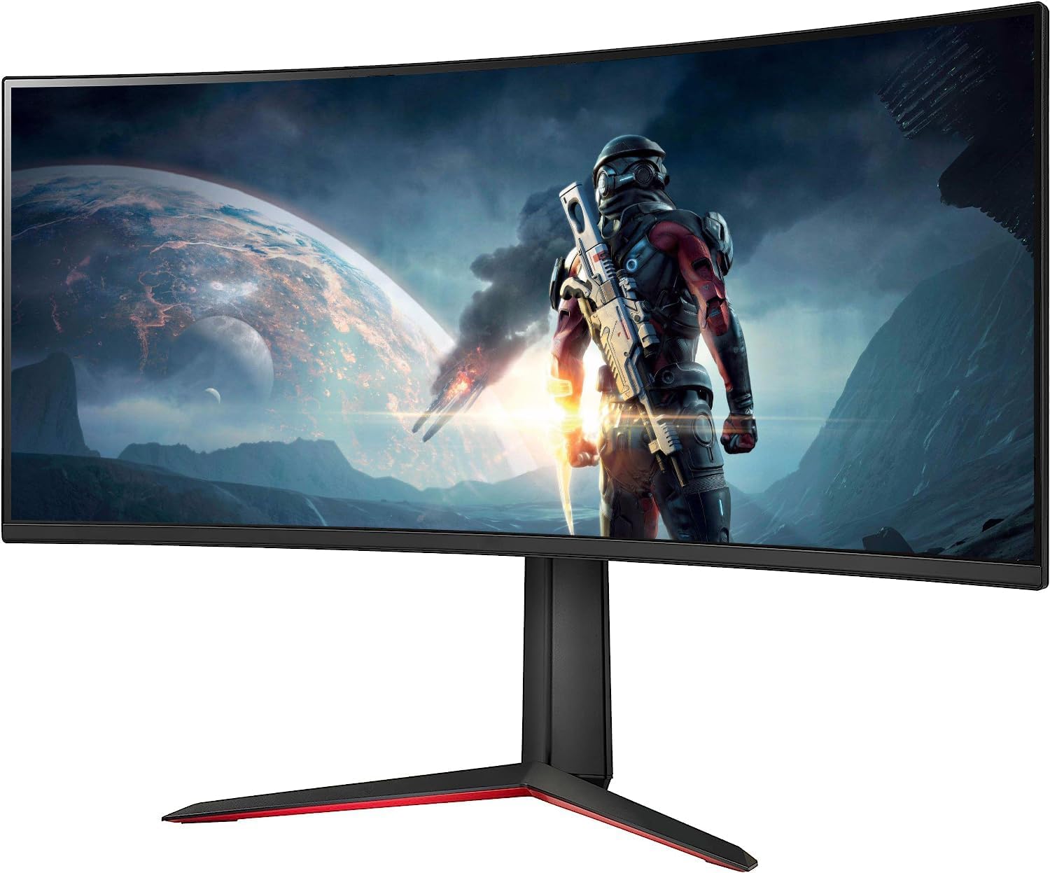 LG 34GP63A-B Ultragear 34" Curved QHD (3440 x 1440) HDR 10 160Hz Gaming Monitor, Tilt/Height Adjustable Stand, Display Port and HDMI, AMD FreeSync Premium, Black, WEPGPY