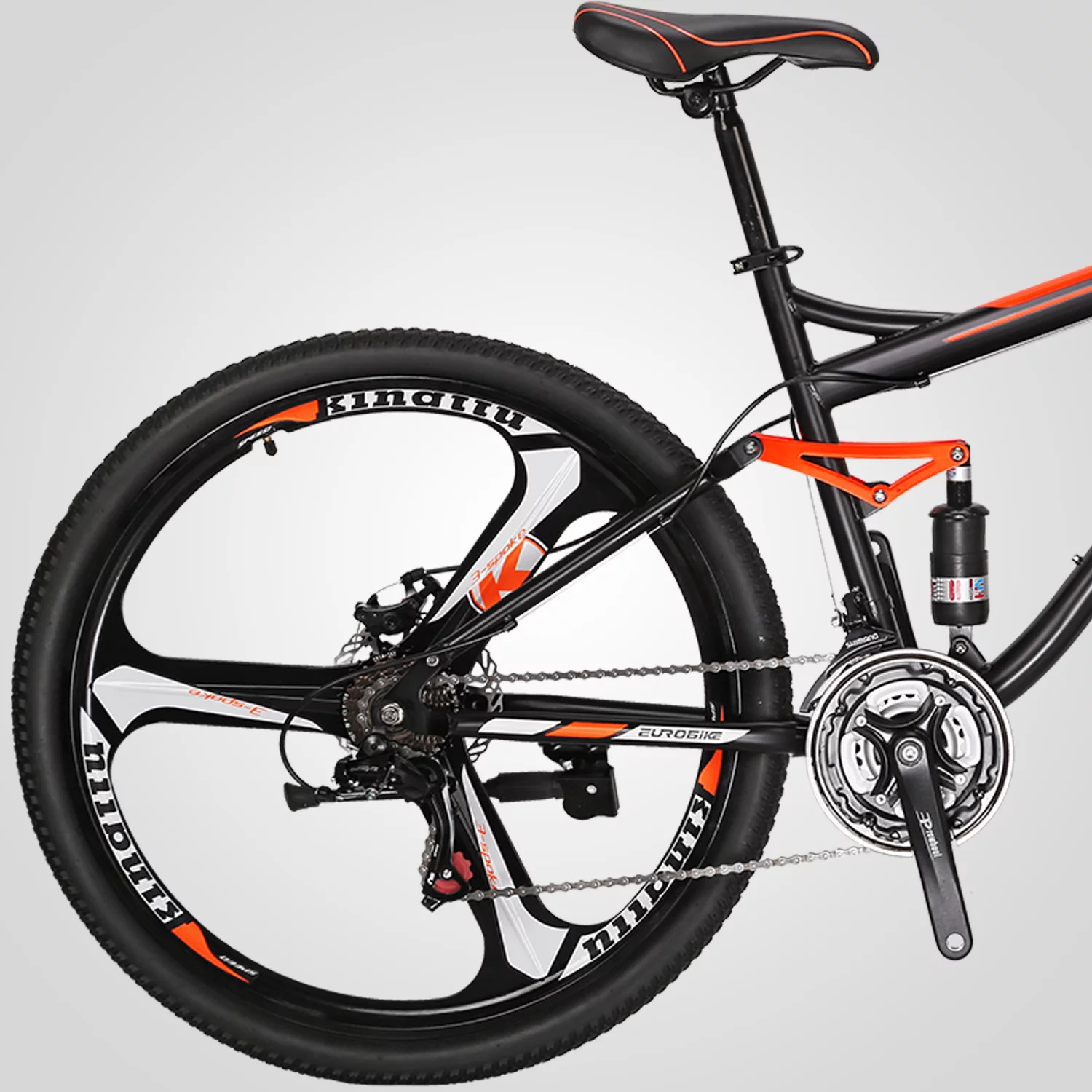 Eurobike S7 Mountain Bike Full Suspension Frame 21 Speed Shifter 27.5 Inch Wheels Dual Disc Brakes Bikes for Men Orange