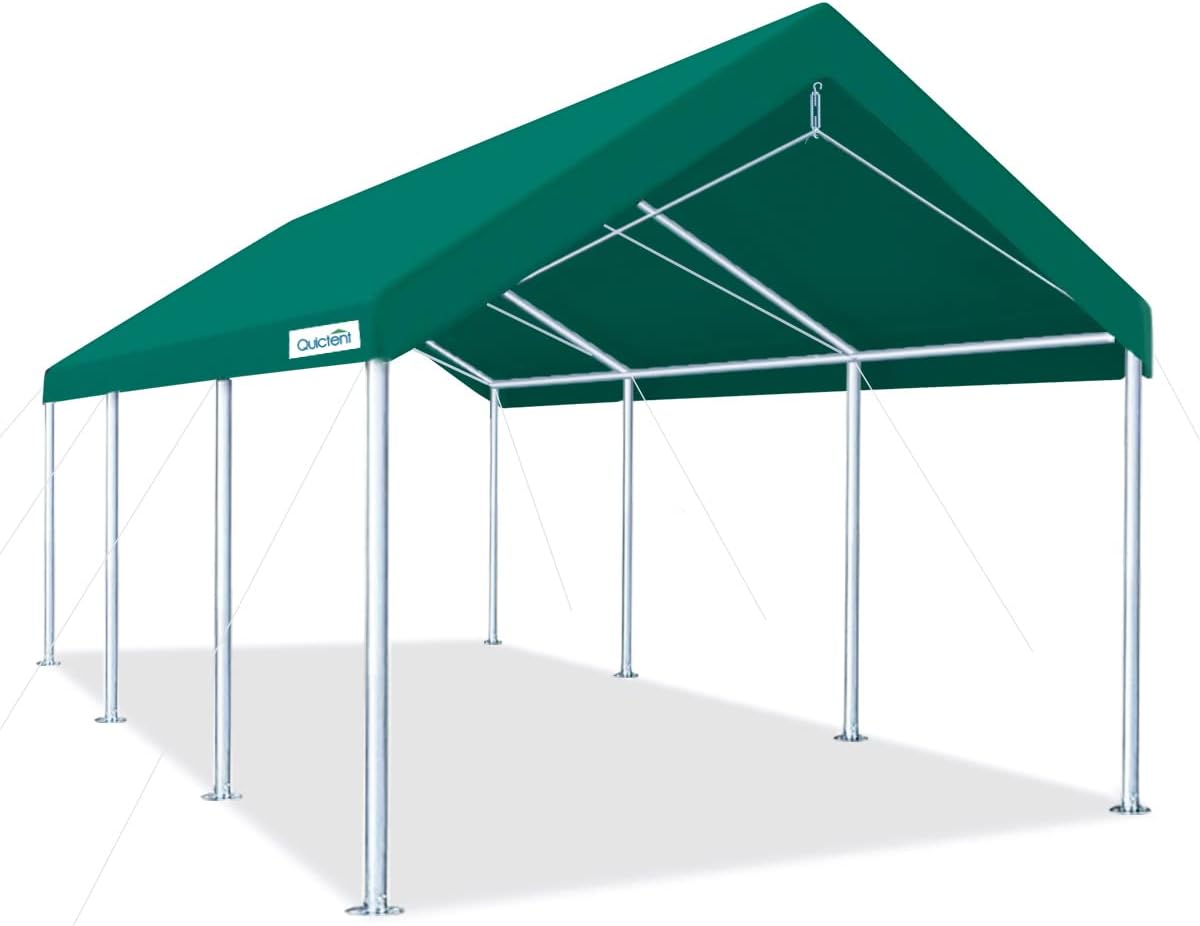 Quictent 10’x20’ Carport Upgraded Heavy Duty Car Canopy Galvanized Car Boat Shelter with 4 Reinforced Steel Cables-Beige