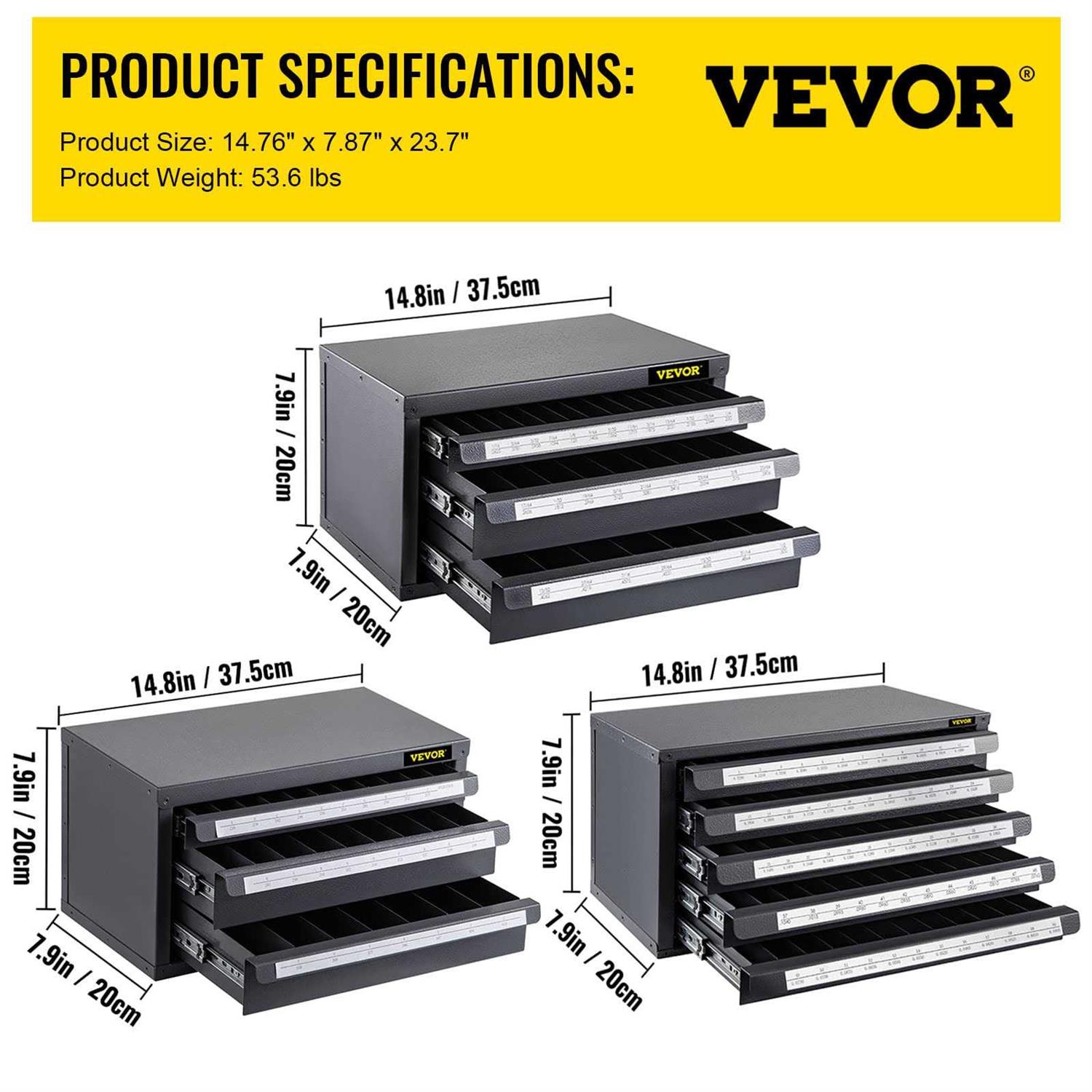 VEVOR Drill Bit Dispenser Cabinet Set Three-Drawer for 1/16 to 1/2 &amp; Letter Sizes A to Z - Shop Hardware Tools Online Store