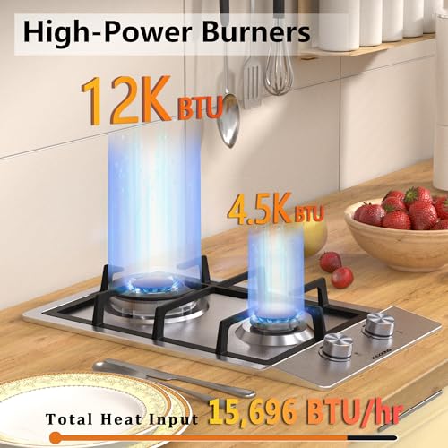 Gas Cooktop, Bulit-in Gas Stove Top, NG/LPG Convertible Cooktops, Propane Cooktop with Thermocouple Protection, Stainless Steel