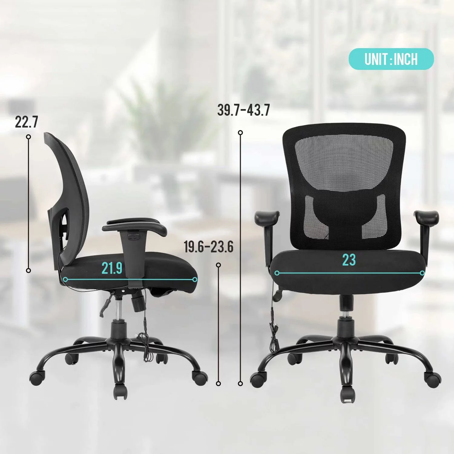Bigroof Office Chair, 400 lbs Task Office Chair Ergonomic Wide Seat Mesh with Massage Lumbar Support and Adjustable Armrest Home Computer Chair for Heavy People