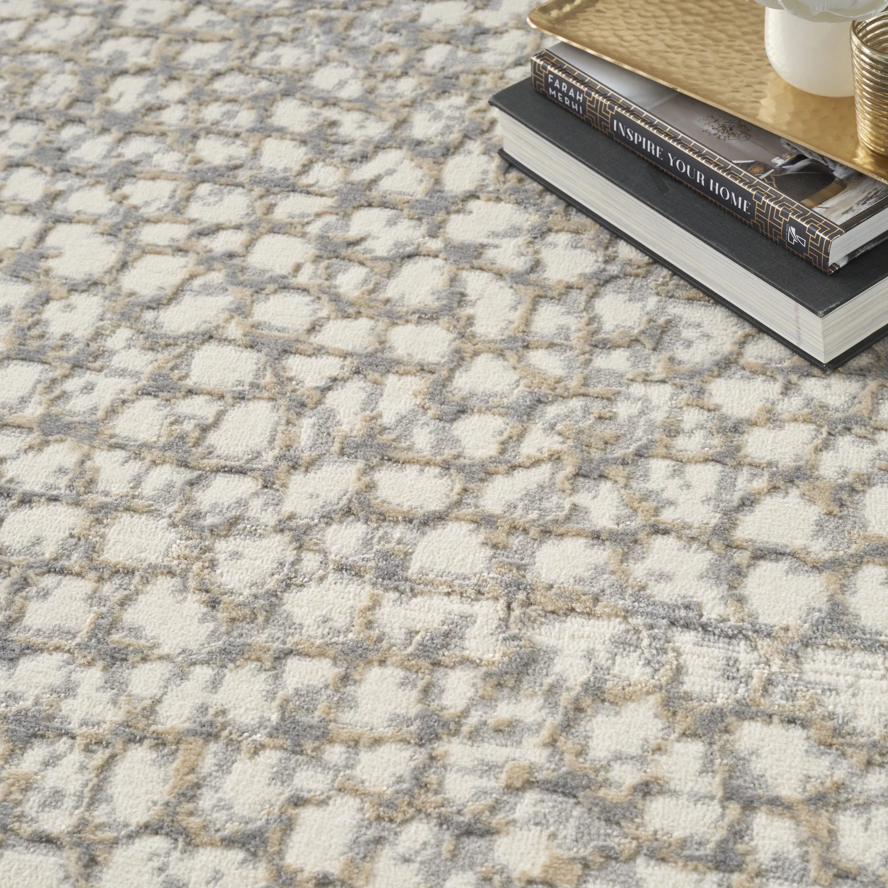 Inspire Me! Home Decor Joli Modern Abstract Ivory/Beige/Grey 8' x 10' Area Rug, (8' x 10')