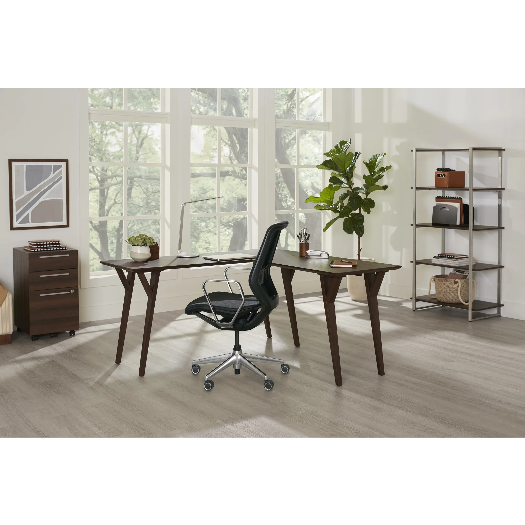 Realspace® Trezza 60"H 4-Shelf Bookcase, Warm Walnut