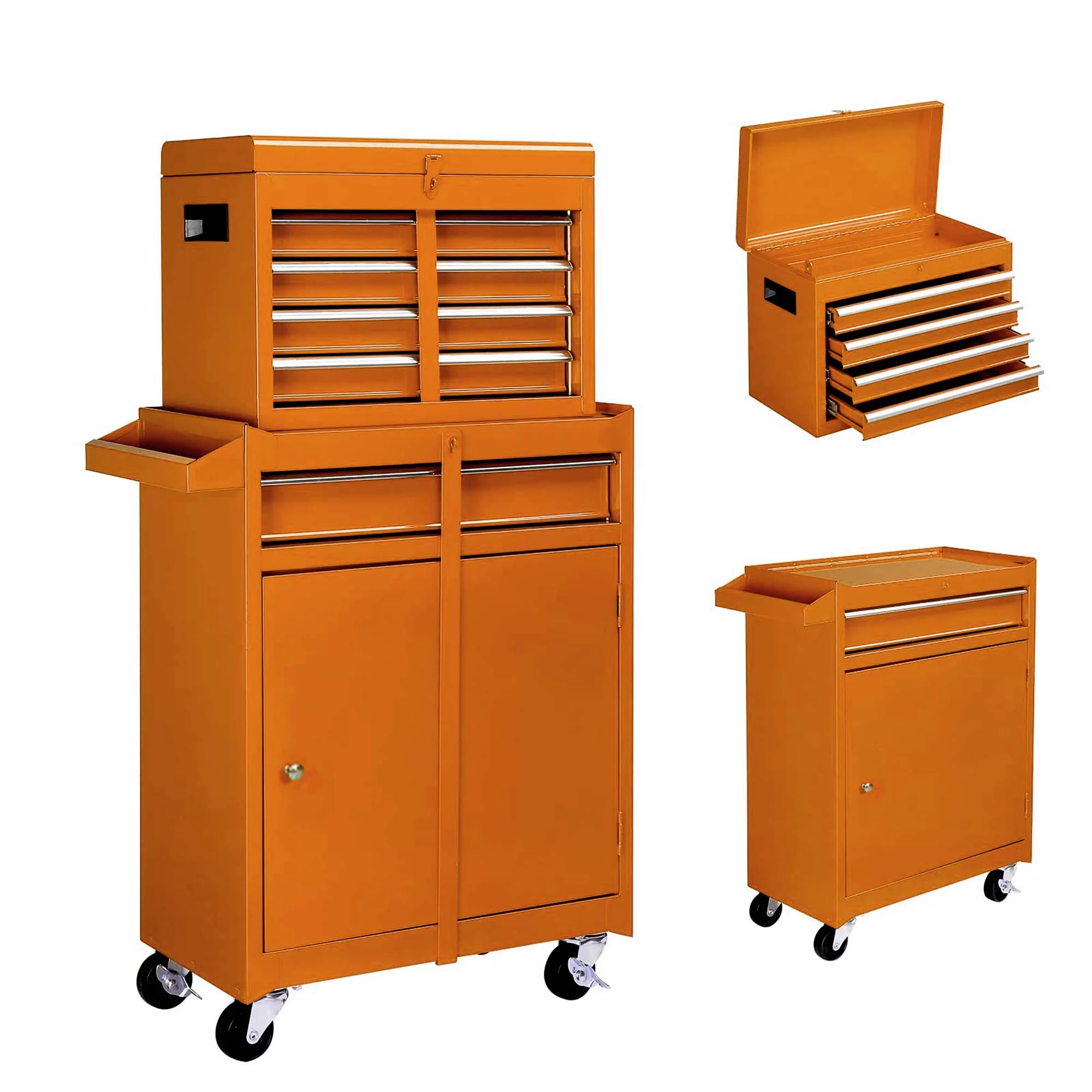 Aukfa Tool Chest, 2 in 1 Steel Rolling Tool Box & Cabinet On Wheels for Garage, 8-Drawer, Blue
