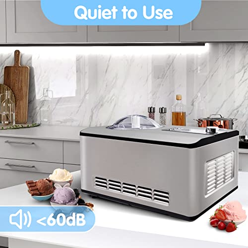 KUMIO Ice Cream Maker with Compressor, No Pre-Freezing, 4 Modes Ice Cream Maker Machine with LCD Display, Timer