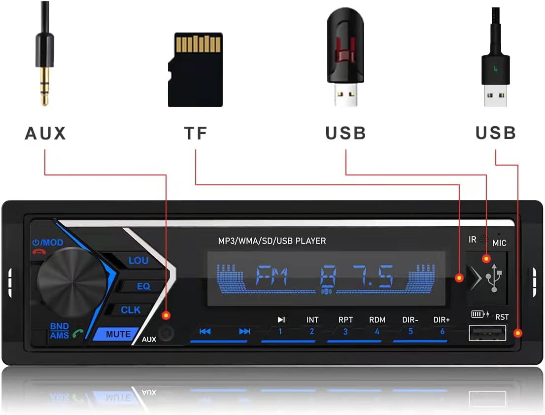SOVLONG car Stereo, Dual Bluetooth Single Din in Dash Stereos for Car, Car Radio|Car Audio|Support USB, SD Card, AUX| Provide Remote Control Return