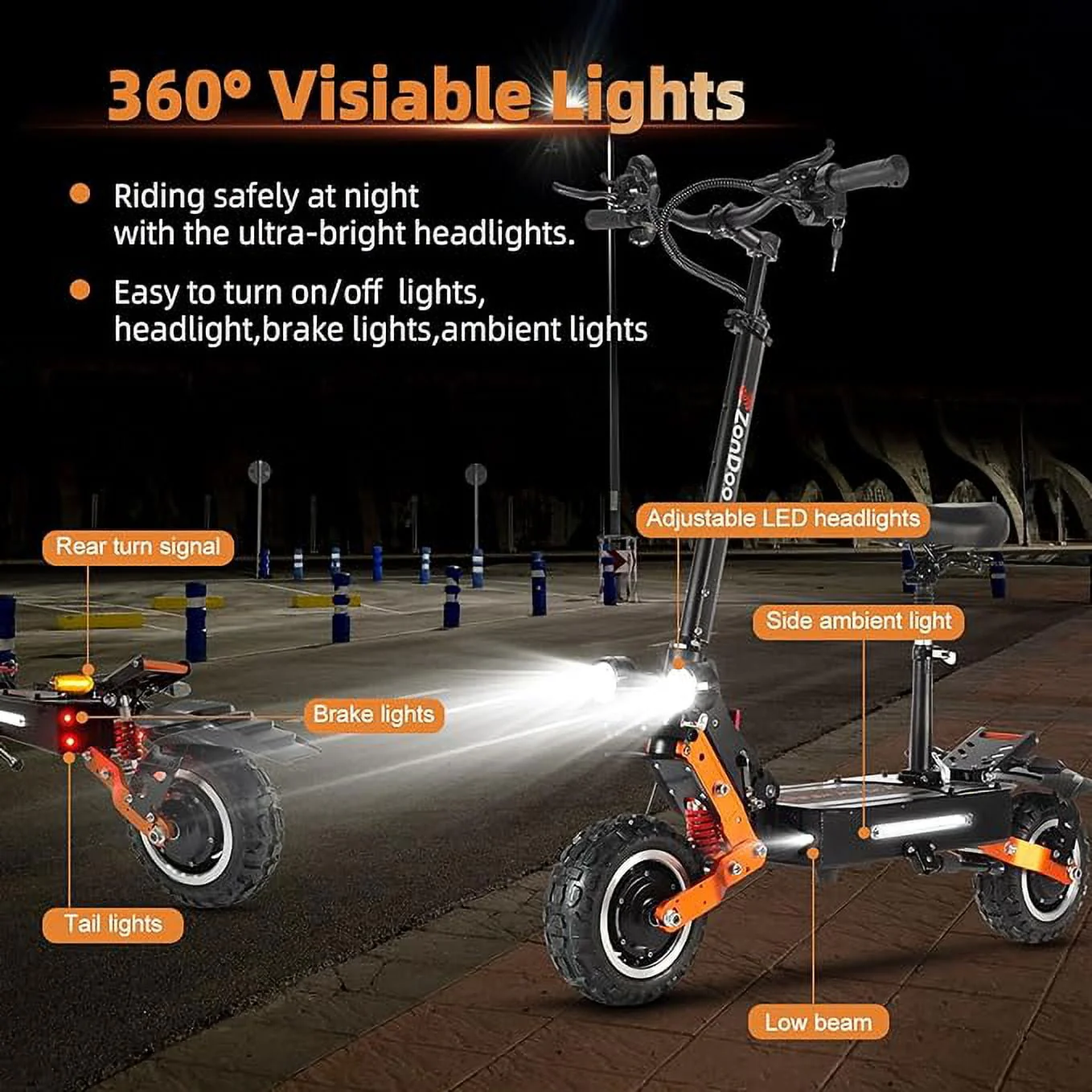 ZonDoo ZO01 Plus Electric Scooter Adults 60V 6000W Dual Motor,Up to 58MPH 60 Miles Range E-Scooter with Seat for Adults