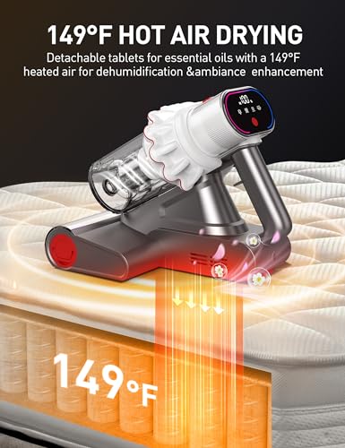 Sophinique Bed Vacuum Mattress Cleaner 15Kpa Mattress Vacuum with Dust Gradient Indicator, U/V Light & Ultrasonic, 99.9% Allergen Removal, Dual Dust Cups Handheld Couch Cleaner Machine