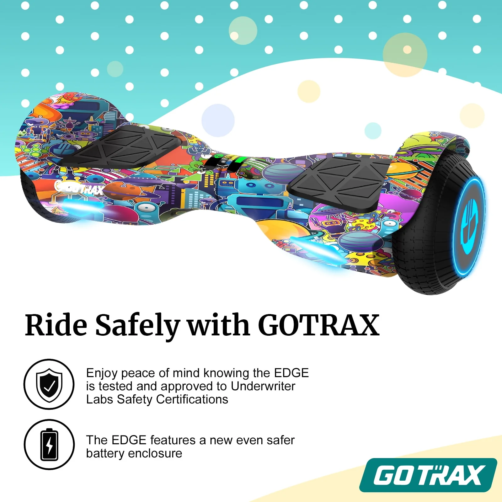 Gotrax Edge Hoverboard for Kids Adults, 6.5 Tires 6.2mph & 2.5 Miles Self Balancing Scooter, Black