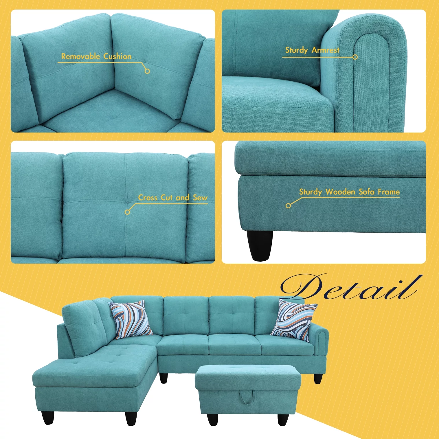 PonLiving 3 - Piece Upholstered Sectional Left Hand Facing