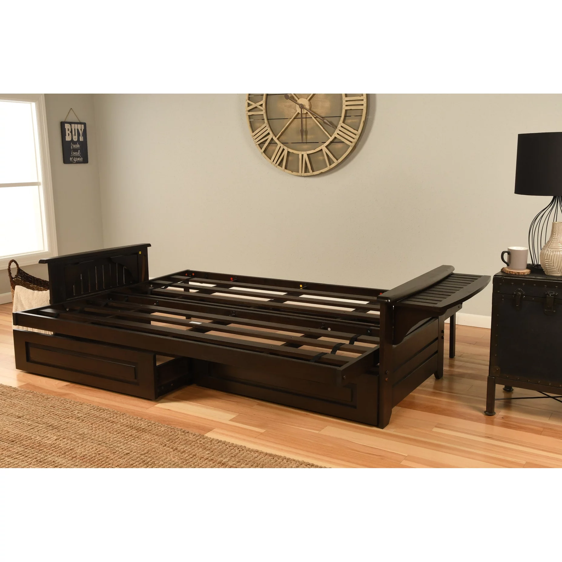 Kodiak Furniture Phoenix Queen Espresso Wood Storage Futon-Thunder Gray Mattress
