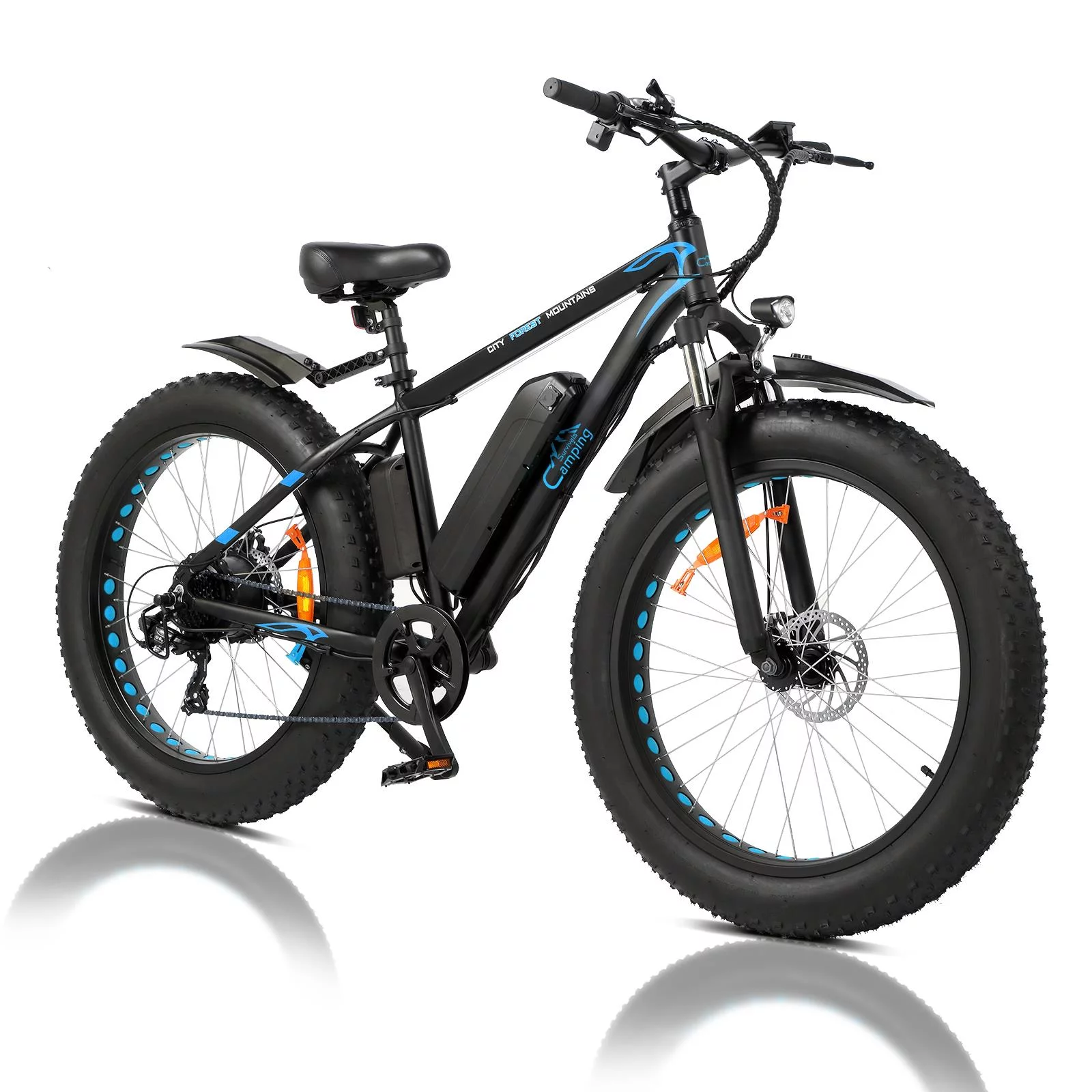 CamPingSurvivals 26 inch Electric Mountain Bicycle, 7-Speed Adult Ebike with 500W 48V 10Ah for Snow, Beach