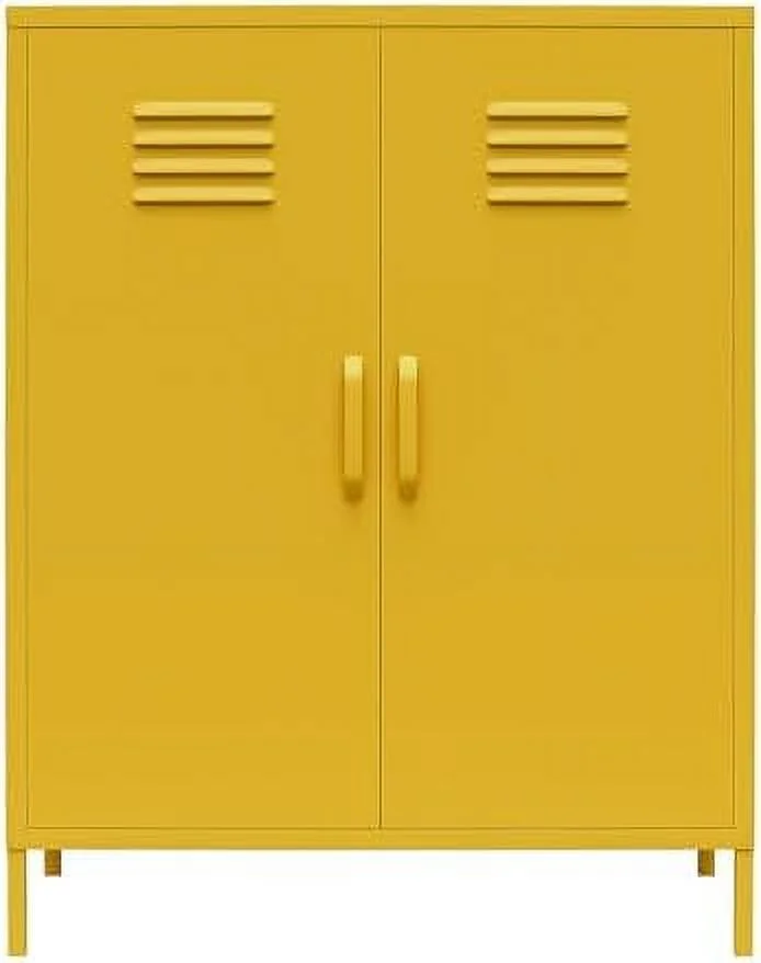xrboomlife Shadwick 2 Door Metal Locker Style Accent  Cabinet  Mustard Yellow - Curated Treasures Market