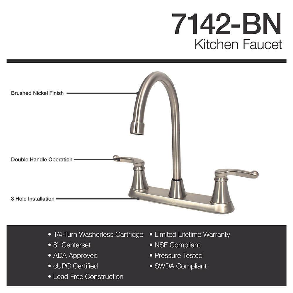 Sir Faucet 7142-BN Brushed Nickel Double Handle Kitchen Faucet