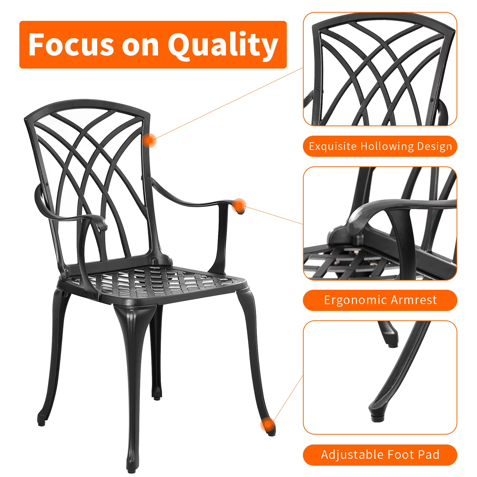 Withniture 3 Piece Patio Bistro Set Cast Aluminum Bistro Table Set Outdoor Patio Furniture with Umbrella Hole for Patio Balcony, Black