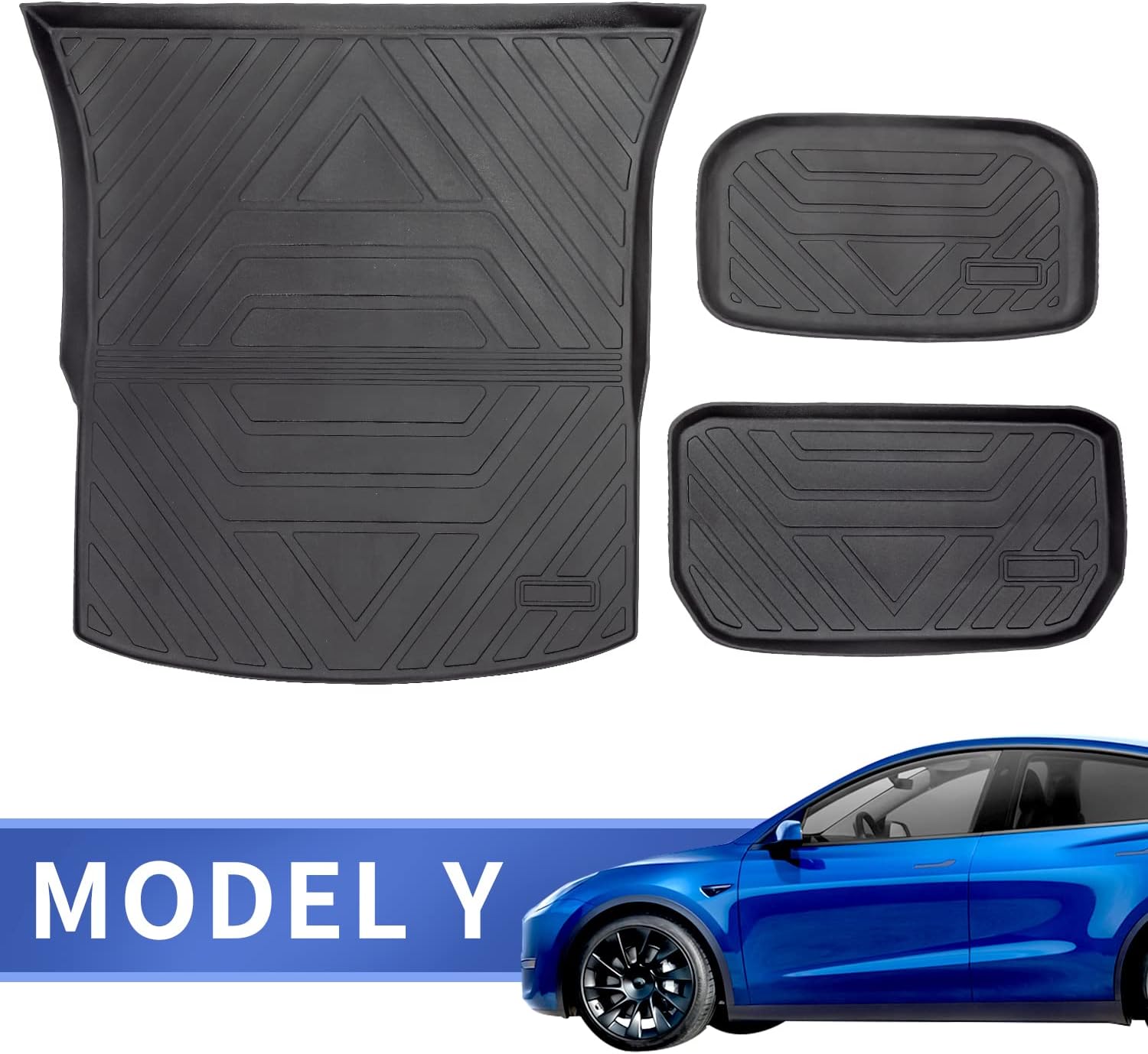 Sumli Trunk Mat for Tesla Model Y Trunk Mat Cargo Liner, 3PCS Frunk Storage Mats TPE 2021-2022 Tesla Model Y Accessories (Front Trunk Mat+ Rear Storage Mat+ Rear Trunk Mat)