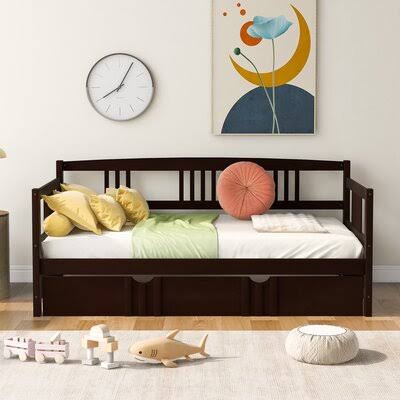 Solid Wood Daybed with Trundle Red Barrel Studio Color: Espresso, Size: Twin