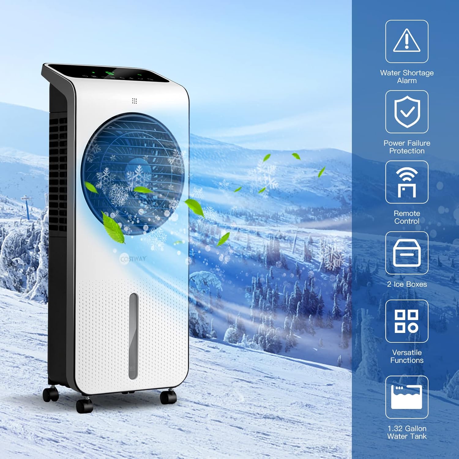 COSTWAY Portable Evaporative Air Cooler, 3-in-1 Swamp Cooler w/Remote Control, 360° Rotating Fan Blade, 3 Modes, 12H Timer, 2 Ice Packs, Air Cooling Fan with Fan & Humidifier for Room Home Office