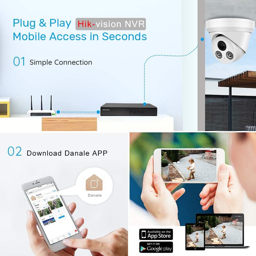 Compatible with Hikvision 8MP Security PoE IP Turret Camera with Built-in Mic,UltraHD 4K Outdoor CCTV Camera with 2.8mm Lens,98ft IR Night Vision and Motion Detection,WDR,IP67 Waterproof