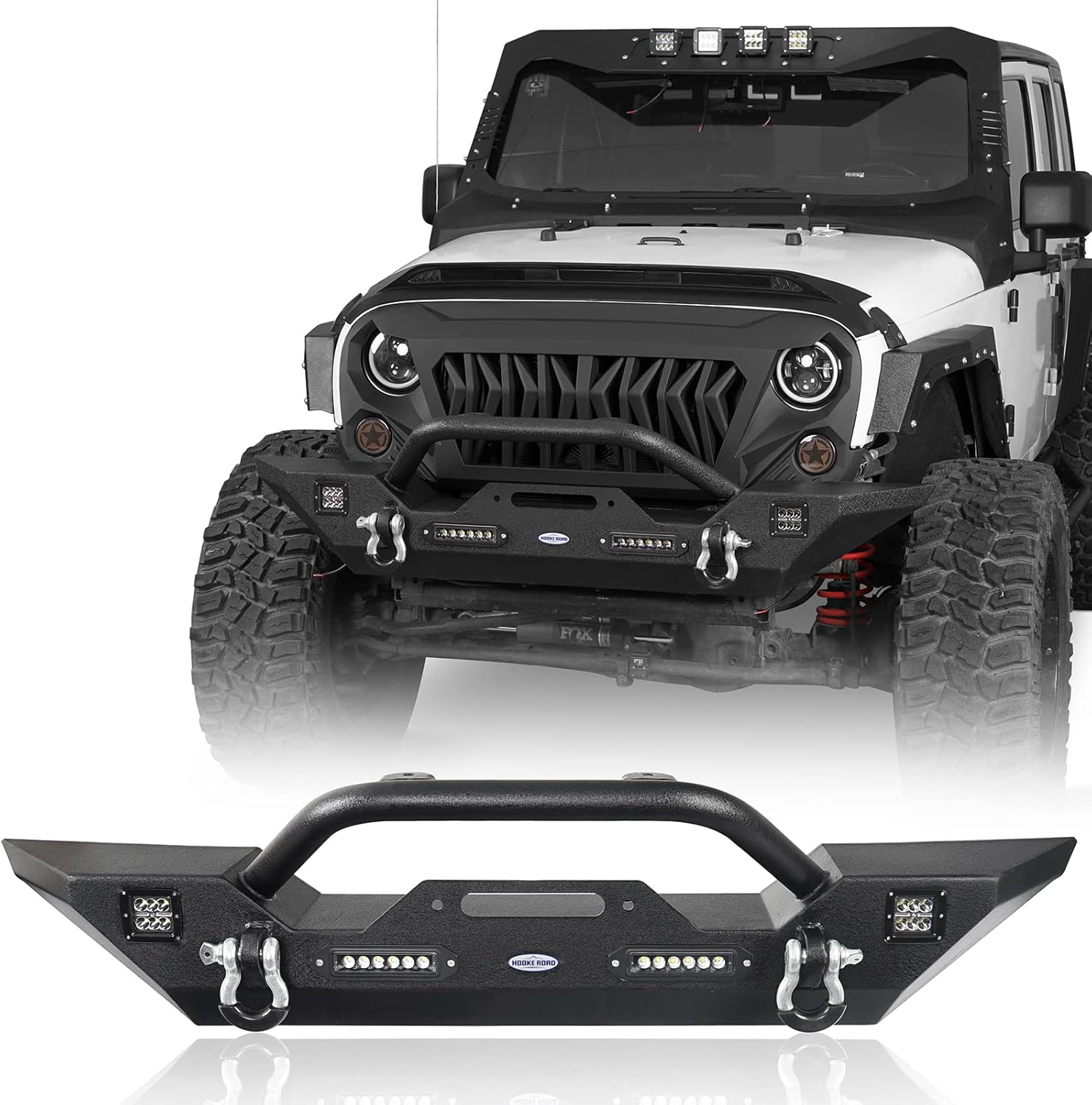 u-Box JK Wrangler Front & Rear Bumpers Combo w/ Winch Plate & Spare Tire Carrier & LED Lights & D Rings Compatible with Jeep JK Wrangler 07-18