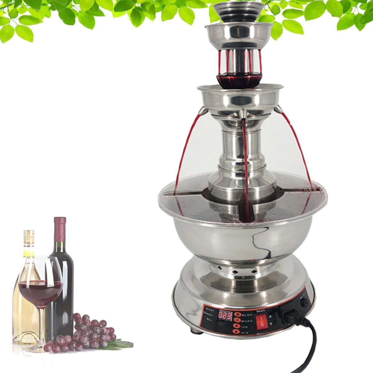 Wine Fountain Machine, 3-Tier Party Fountain Adjustment Juice and Wine Fountain 3.5L Wine Machine for Wedding Bar Party