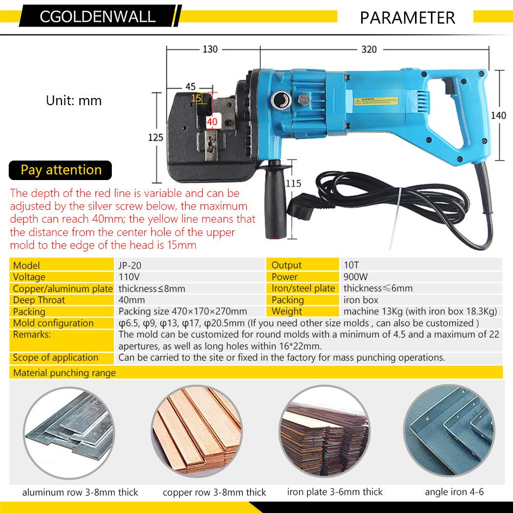 CGOLDENWALL Hydraulic Hole Puncher Electric Hydraulic Hole Punching Tool Hole Digger for Steel Plate Iron Plate Aluminum Plate CE&ROHS Certificate