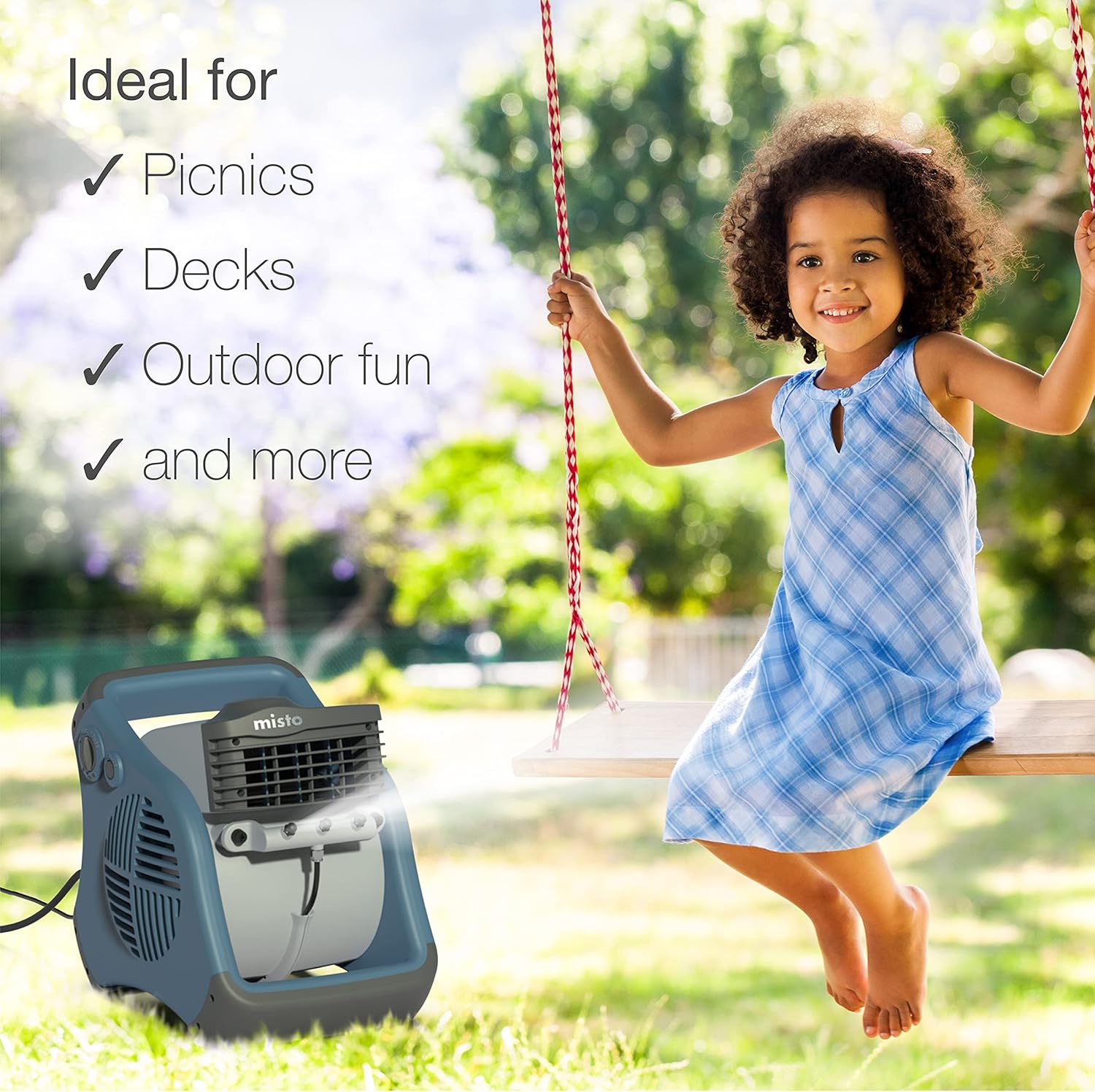 Lasko 7054 Misto Outdoor Misting Blower Fan - Features Cooling Misters, Ideal for Sports, Camping, Decks & Patios, Blue