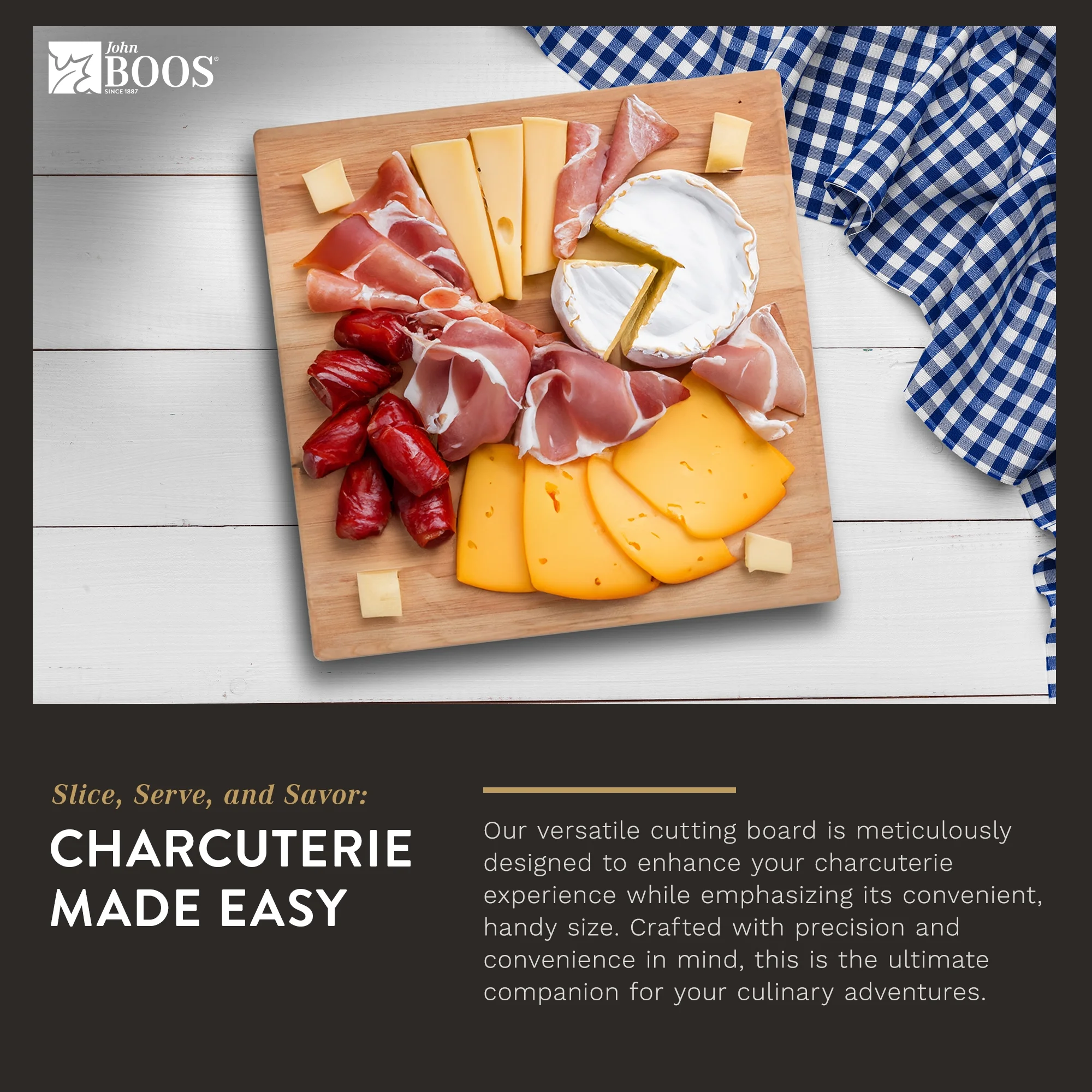 John Boos Small Maple Wood Cutting Board for Kitchen, 12" x 12" x 1.5"