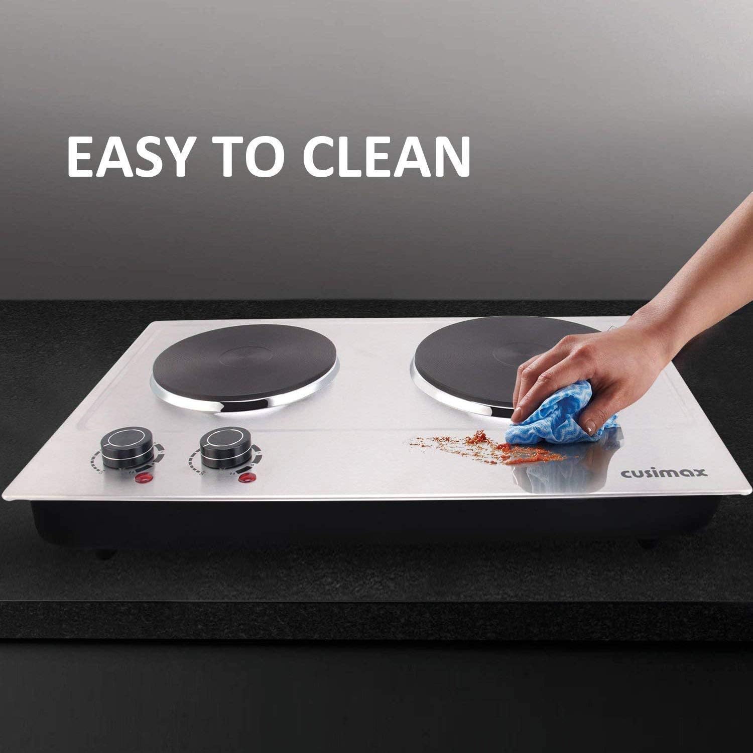 Cusimax Hot Plate Electric Burner Single Burner Cast Iron hot plates for cooking Portable Burner 1500W with Adjustable Temperature Control Stainless Steel Non-Slip Rubber Feet, Upgraded Version